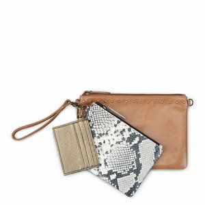 The Go Trio Set Tobacco Snake Pouch Handbag